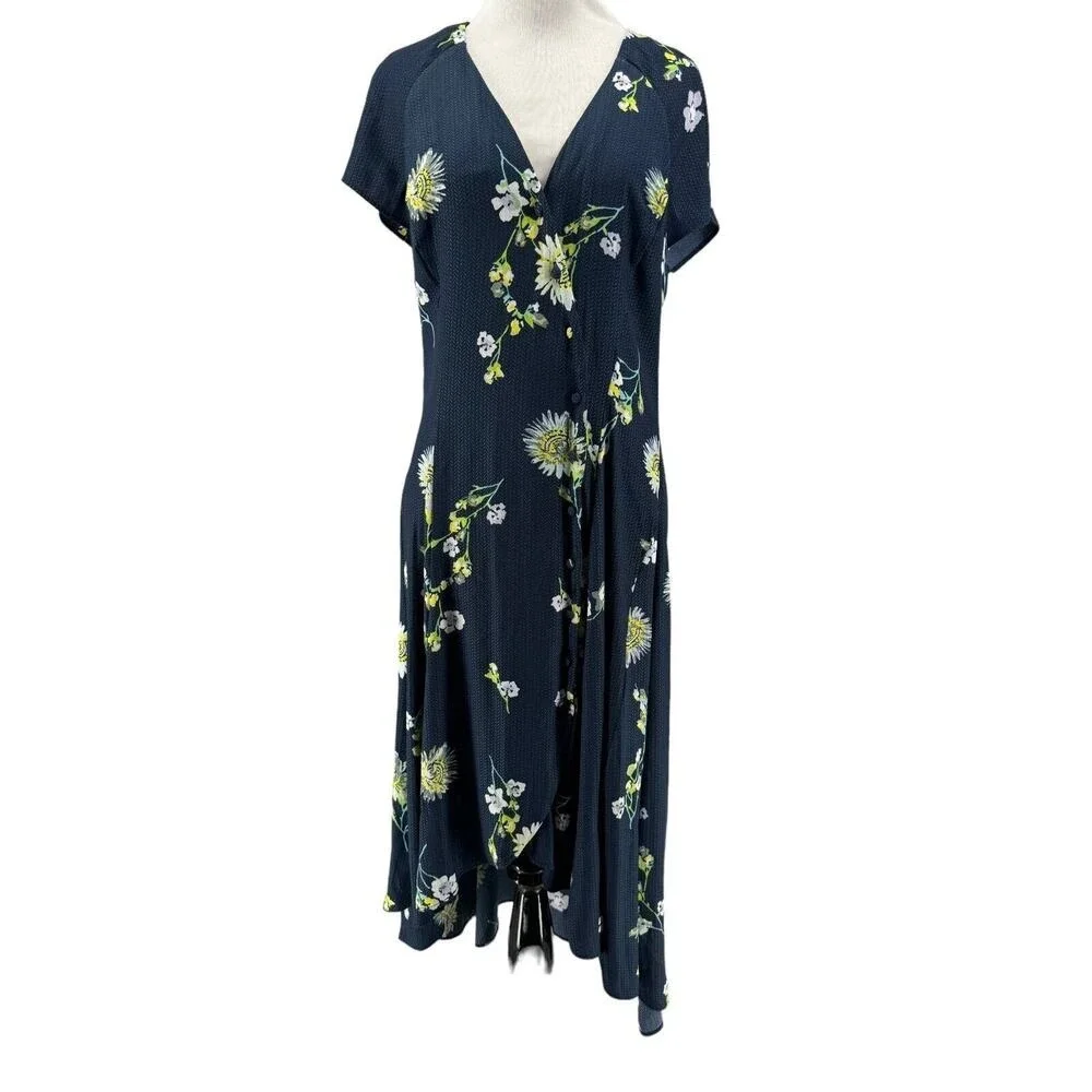 Free People Women's Navy Blue Lost In You Floral Midi Dress Size Small